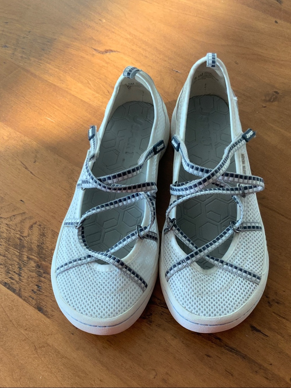 Jambu White Mesh Slip-On Mary Jane Sneakers with Navy Accents